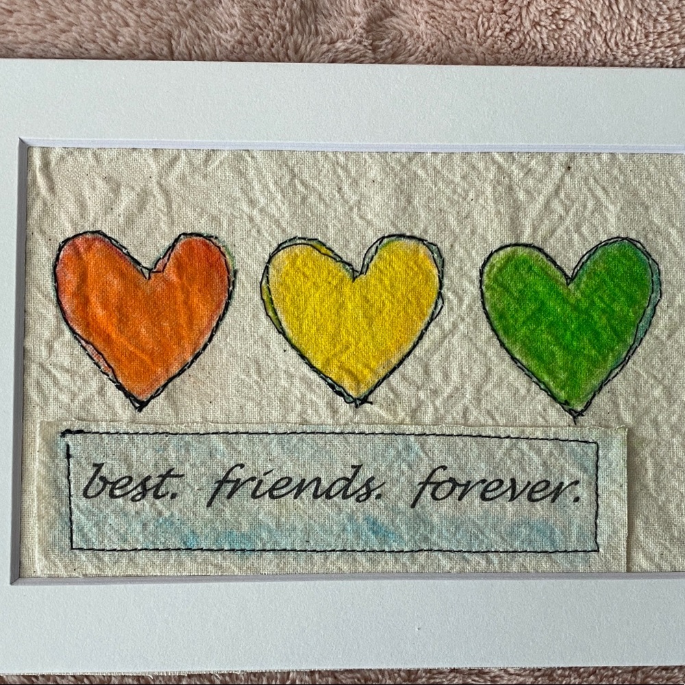 Hearts Textile Art, 5”x7” Framable Wall/Desk Art.